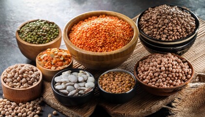 Various Dried Legumes Lentils Chikpeas Beans Assortment