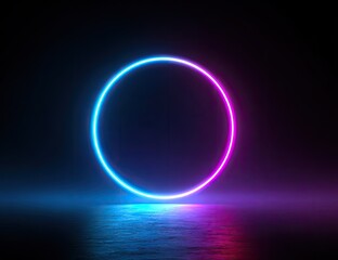 Obraz premium Glowing neon circle with blue and pink lights on dark background