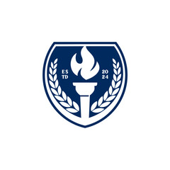 Torch Shield Logo Symbol School Education University Freedom Liberty Logo Vintage Vector Illustration Design