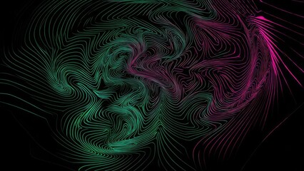 Fototapeta premium Abstract swirling lines in teal and magenta on a black background