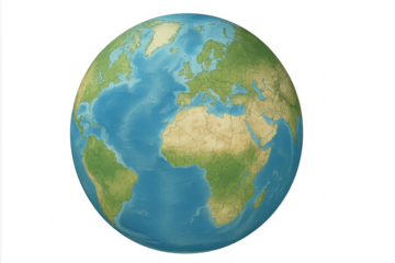 Earth globe showing continents with transparent background