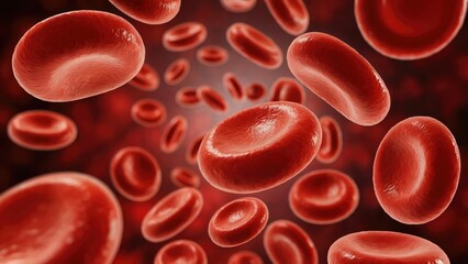Red blood cells flowing in bloodstream for medical illustration or scientific study research close up view