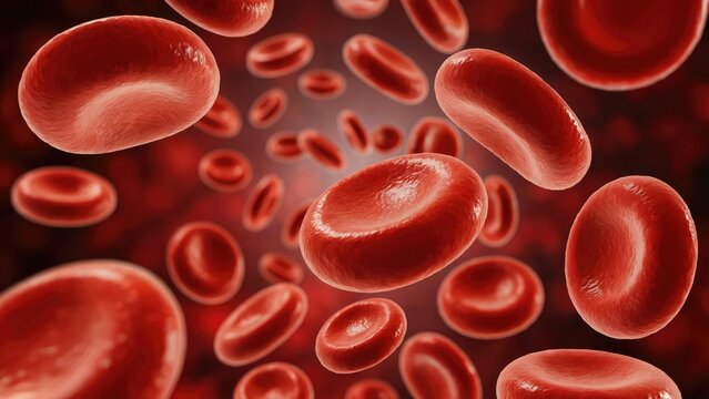Red blood cells flowing in bloodstream for medical illustration or scientific study research close up view - Powered by Adobe