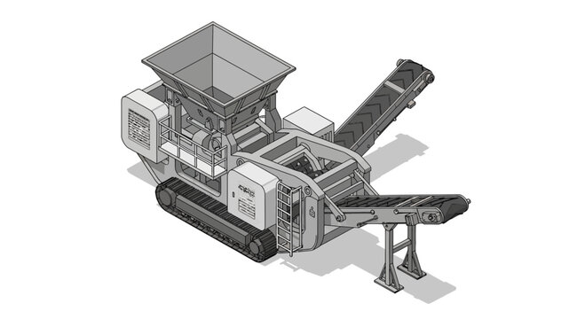 Isometric illustration of a modern track mounted crushing machine