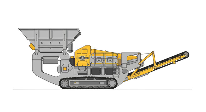 Vector illustration depicting mobile crushing plant on a white background
