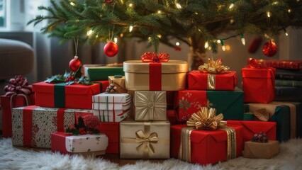 Christmas presents under a tree