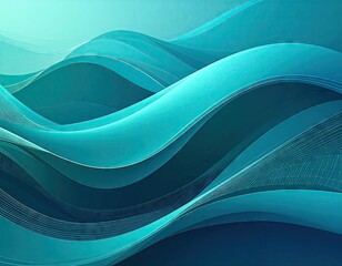 Abstract Teal Waves Background, Smooth Flowing Curves, Teal Blue Gradient, Digital Art, Modern Design