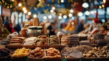 Festive market stall with baked goods