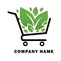 Shopping cart filled with green leaves isolated on white background for nature concept
