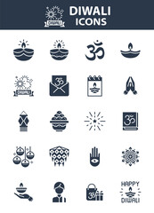 set of diwali icons, india traditional festival
