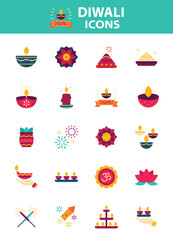 set of diwali icons, india traditional festival