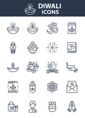 set of diwali icons, india traditional festival