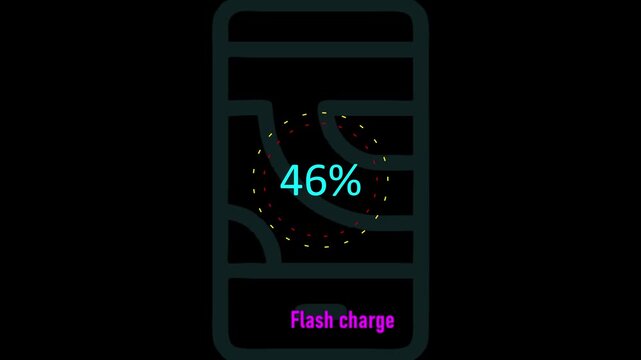 Circle battery charging animation with power icon and percentage numbers. 70% Isolated on black background. Charge Level Icon. Charging Icon. Flat style. charging empty battery icon wk video