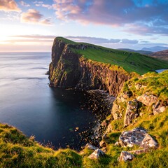 Scottish Coastal Cliffs at Sunset.