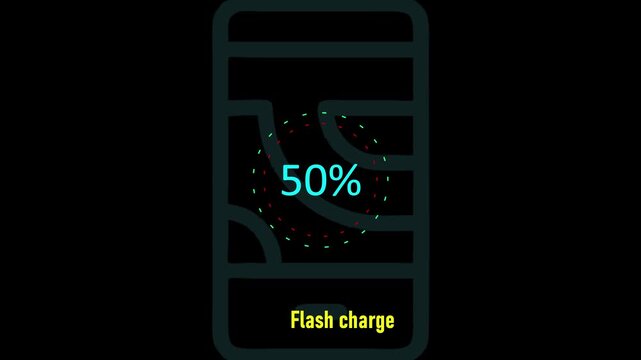 Circle battery charging animation with power icon and percentage numbers. 75% Isolated on black background. Charge Level Icon. Charging Icon. Flat style. charging empty battery icon wk video