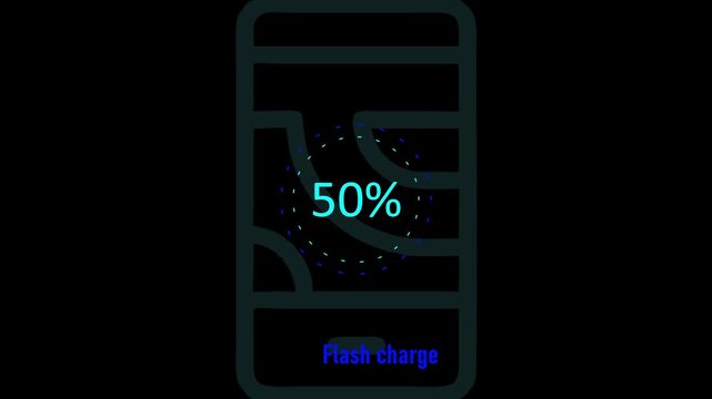 Circle battery charging animation with power icon and percentage numbers. 75% Isolated on black background. Charge Level Icon. Charging Icon. Flat style. charging empty battery icon wk video