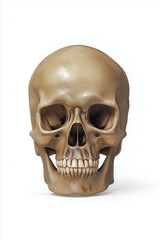 Fototapeta premium Realistic human skull illustration with detailed features, showcasing bone structure and texture on white background. image highlights anatomical accuracy and artistic rendering