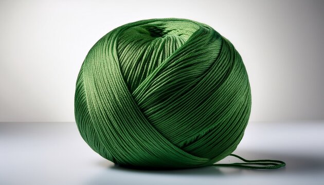 large green yarn ball on white background