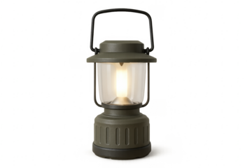 Camping lantern illuminating light on transparent background