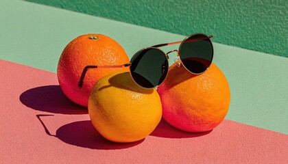 Citrus fruit and sunglasses on a vibrant backdrop