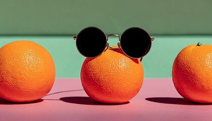 Oranges with sunglasses on a pastel background
