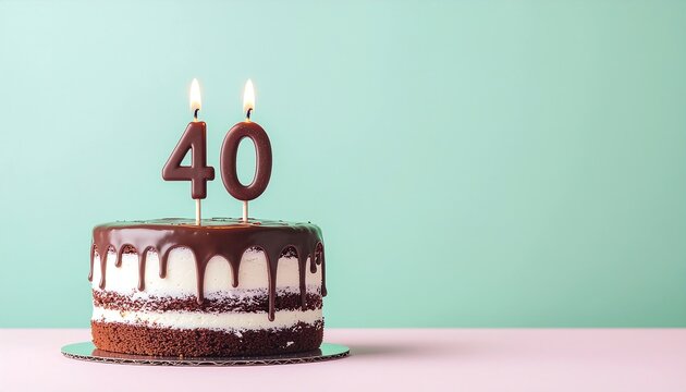 Celebrating Four Decades A Delicious Chocolate Birthday Cake with '40' Candles Aglow