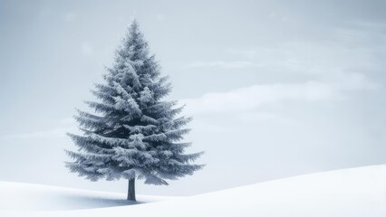 Snowy fir tree on a winter landscape