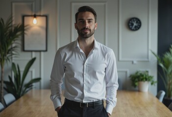 Obraz premium Confident man in a virtual workspace designer's collaboration room