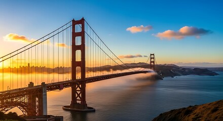 Obraz premium Golden Gate Bridge at Sunset with San Francisco Skyline.