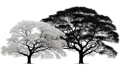 Silhouetted trees, grayscale, against white
