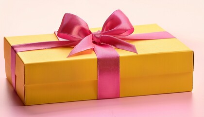 Obraz premium a yellow box with a pink bow on top