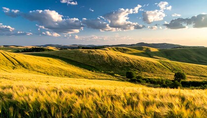 Fototapeta premium Golden wheat fields at sunset
