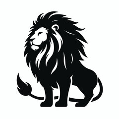 Lion silhouette on a white background with a simple and minimalist flat design using a white background