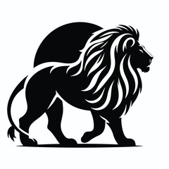 Lion silhouette on a white background with a simple and minimalist flat design using a white background