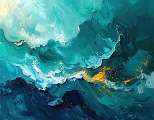 Abstract Teal and Gold Swirling Paint Texture