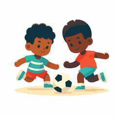 African children playing ball with a simple and minimalist flat design using a white background