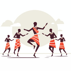 Maasai tribe dancing with a simple and minimalist flat design using a white background