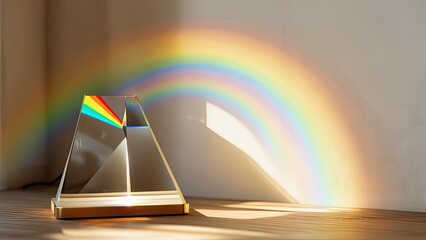 Prismatic rainbow effect on a wooden surface
