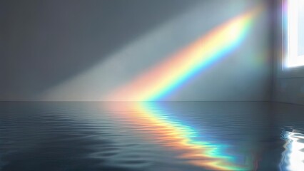Naklejka premium Rainbow reflected on water, light rays