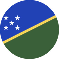 Solomon Islands Flag round button.National Solomon Islands flag circle icon. Solomon Islands flag rounded badge, backdrop.
