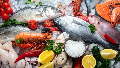 Fresh seafood assortment on ice