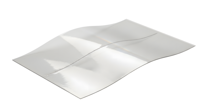 Metallic Curved Sheet with Reflective Surface in White Background