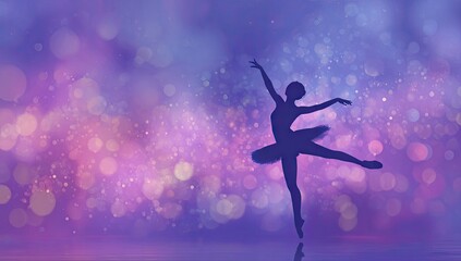 Obraz premium Silhouette of a ballerina dancing against a textured bokeh background