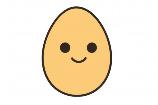 Happy egg cartoon character with smiling face expressing joy and cheerfulness on transparent background