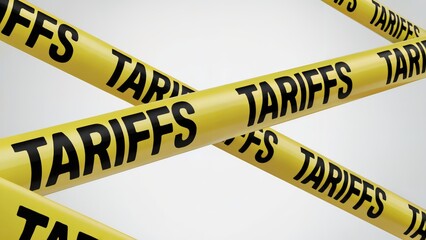 Tariffs warning tape blocking trade, global market concept, economic barrier and financial crisis