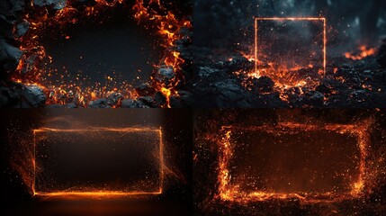 Frames with Fire & Smoke Effects Rectangle Shape Elements - Lava, Volcano, Burning, Heat