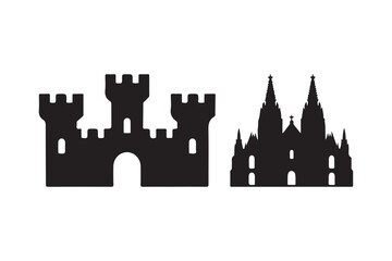 Silhouette of a medieval castle and a gothic cathedral