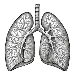 Detailed anatomical illustration of human lungs a black and white engraving style