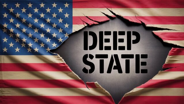 Provocative torn American flag exposing Deep State concept for political commentary and social issues