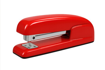Red stapler, an office essential tool, on a transparent background